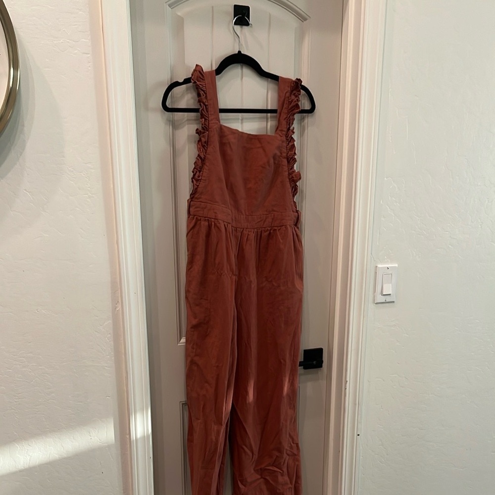 Storia Rust Jumpsuit with Ruffle Details